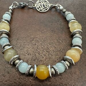 Elegant Silver and Yellow Beaded Bracelet